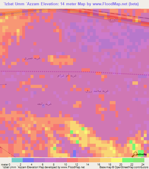 `Izbat Umm `Azzam,Egypt Elevation Map