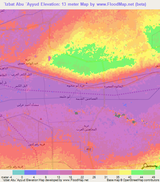 `Izbat Abu `Ayyud,Egypt Elevation Map