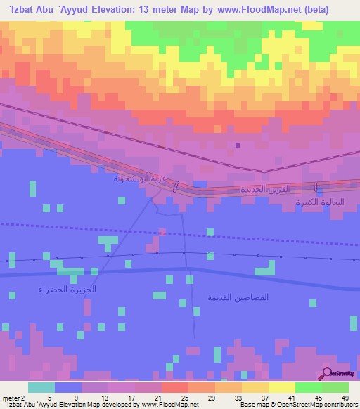 `Izbat Abu `Ayyud,Egypt Elevation Map