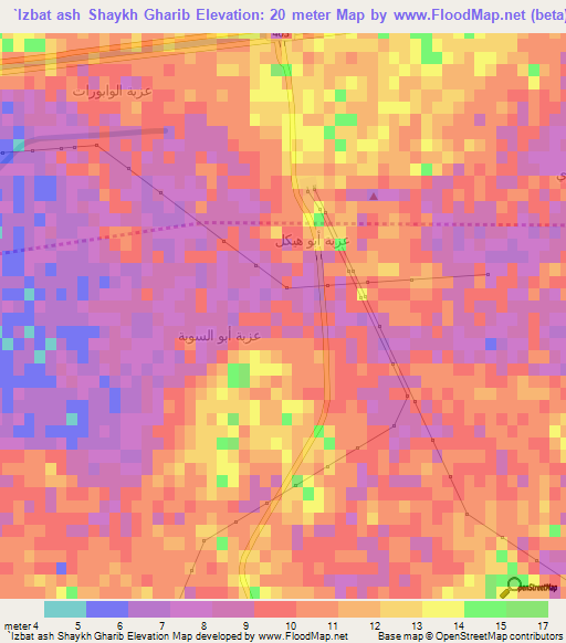 `Izbat ash Shaykh Gharib,Egypt Elevation Map