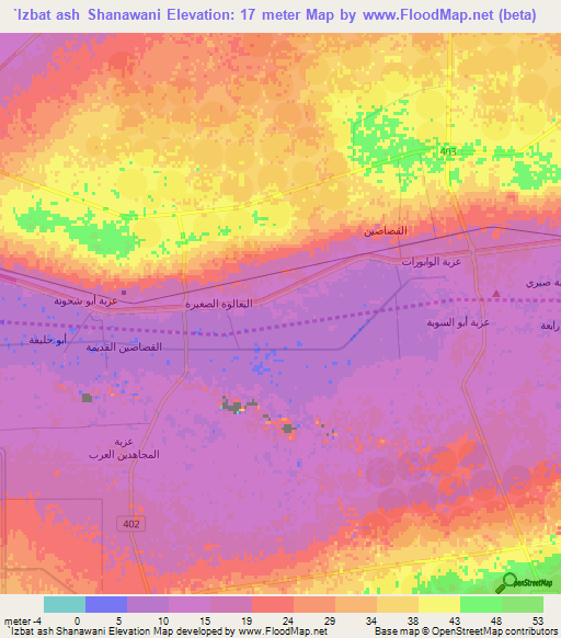 `Izbat ash Shanawani,Egypt Elevation Map