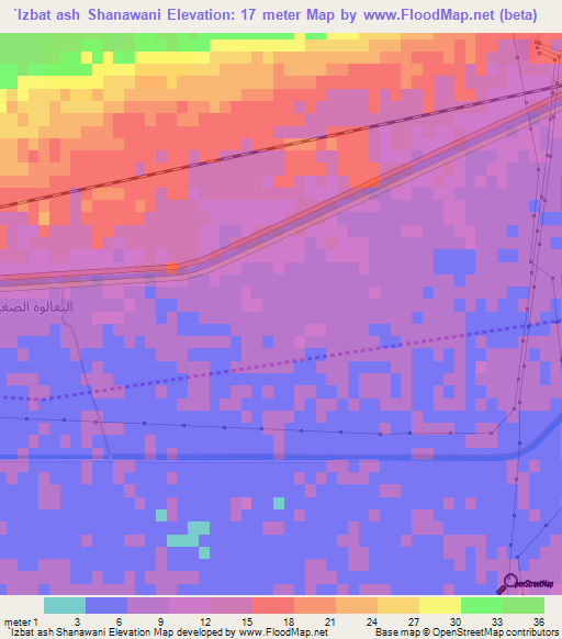 `Izbat ash Shanawani,Egypt Elevation Map