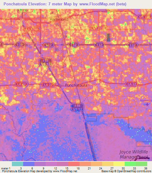 Ponchatoula,US Elevation Map