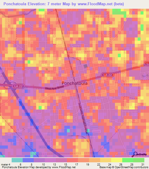 Ponchatoula,US Elevation Map