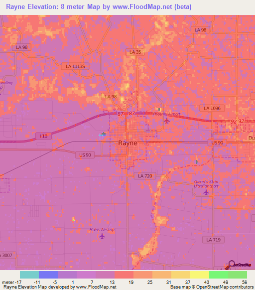 Rayne,US Elevation Map