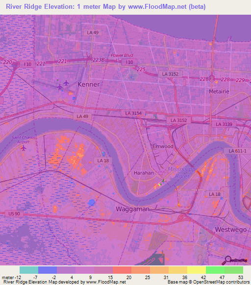 River Ridge,US Elevation Map