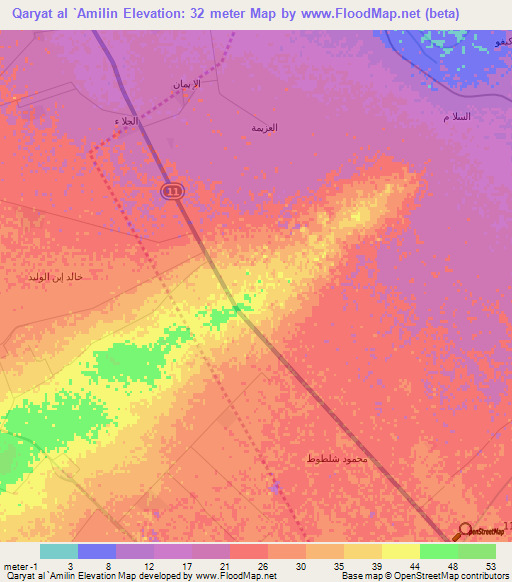 Qaryat al `Amilin,Egypt Elevation Map