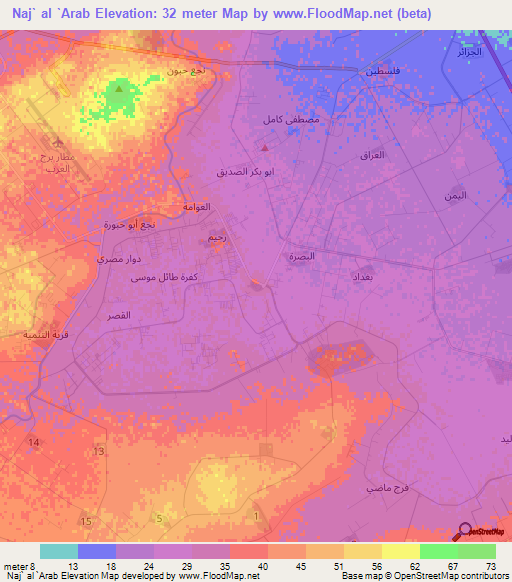 Naj` al `Arab,Egypt Elevation Map