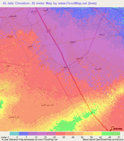 Al Jala',Egypt Elevation Map