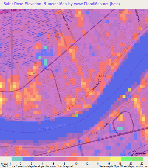 Saint Rose,US Elevation Map