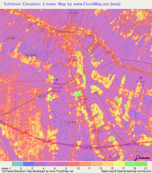 Schriever,US Elevation Map