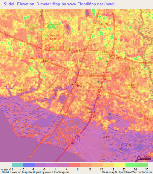 Slidell,US Elevation Map