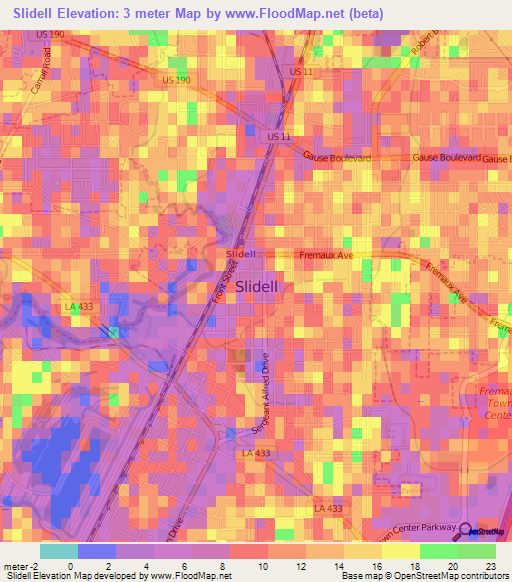 Slidell,US Elevation Map