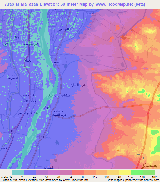 `Arab al Ma``azah,Egypt Elevation Map