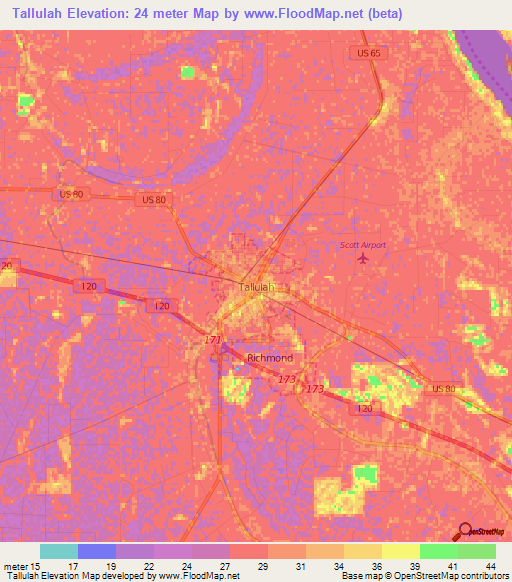 Tallulah,US Elevation Map