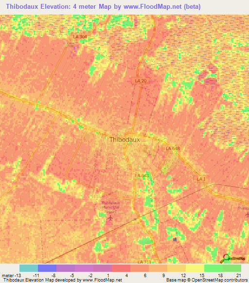 Thibodaux,US Elevation Map