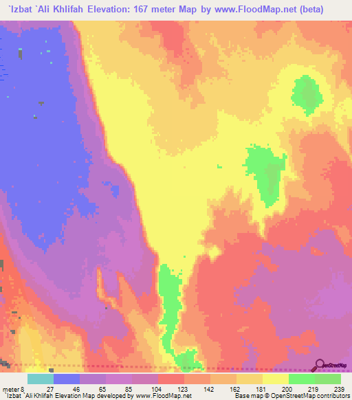 `Izbat `Ali Khlifah,Egypt Elevation Map