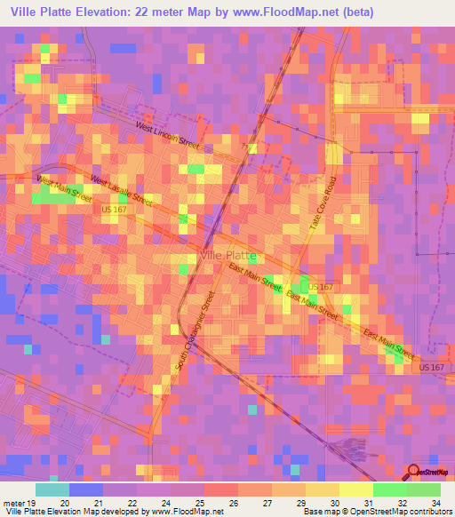 Ville Platte,US Elevation Map