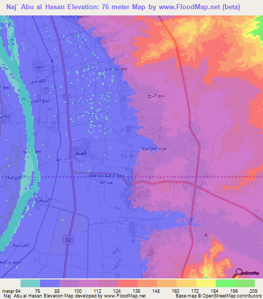 Naj` Abu al Hasan,Egypt Elevation Map