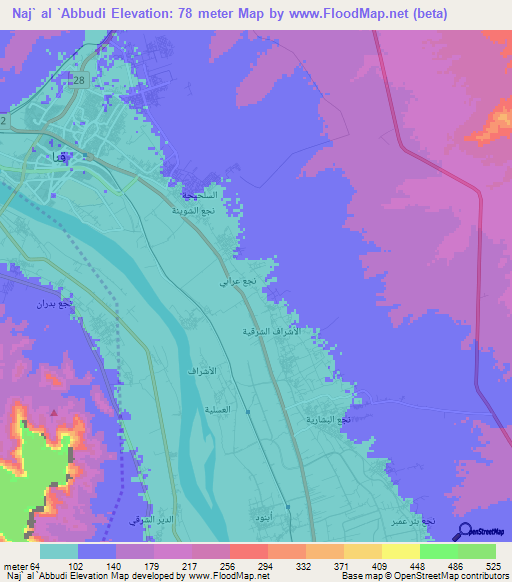 Naj` al `Abbudi,Egypt Elevation Map