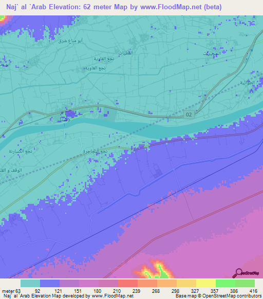 Naj` al `Arab,Egypt Elevation Map