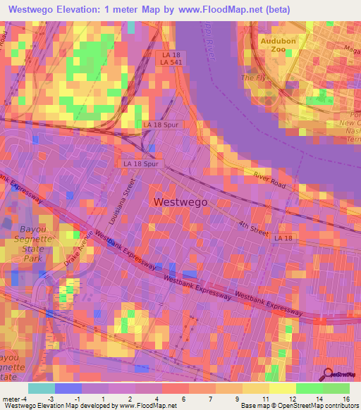 Westwego,US Elevation Map