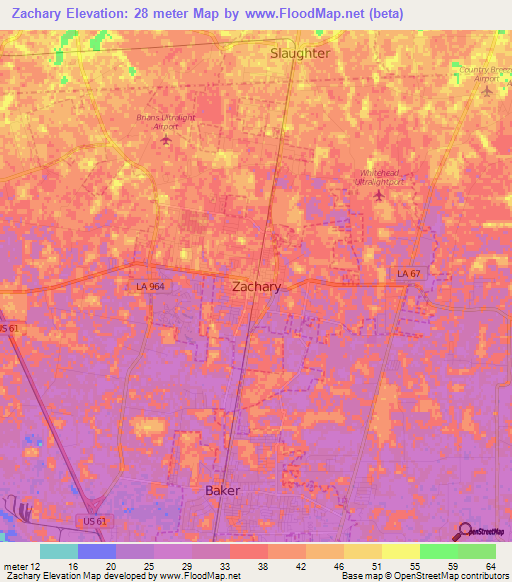 Zachary,US Elevation Map