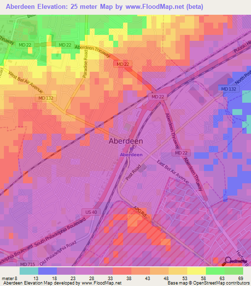 Aberdeen,US Elevation Map