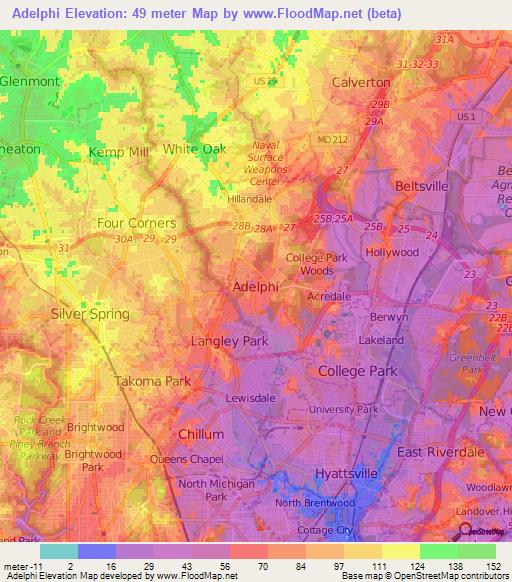 Adelphi,US Elevation Map