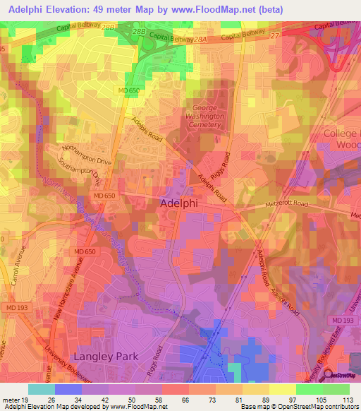 Adelphi,US Elevation Map