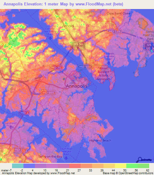 Annapolis,US Elevation Map