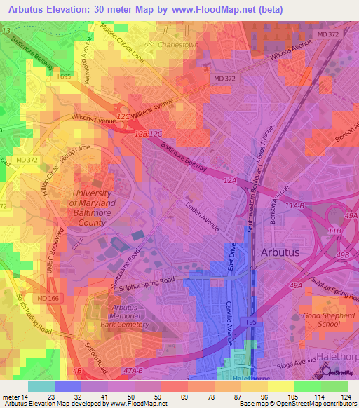 Arbutus,US Elevation Map