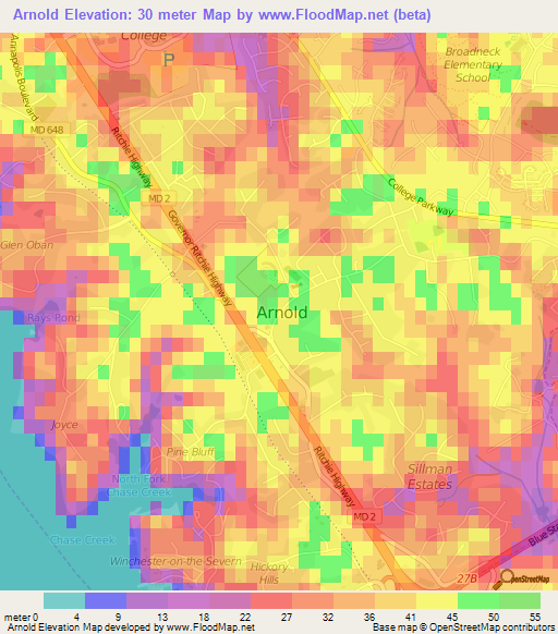 Arnold,US Elevation Map