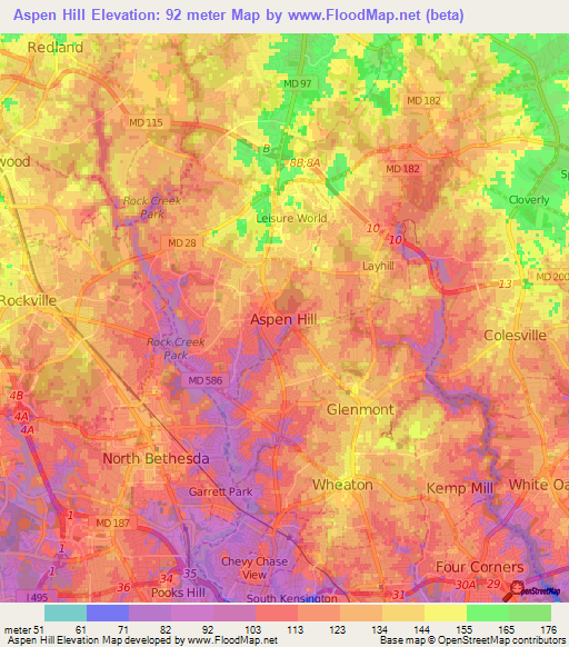 Aspen Hill,US Elevation Map