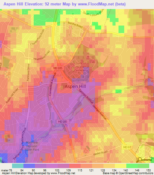 Aspen Hill,US Elevation Map