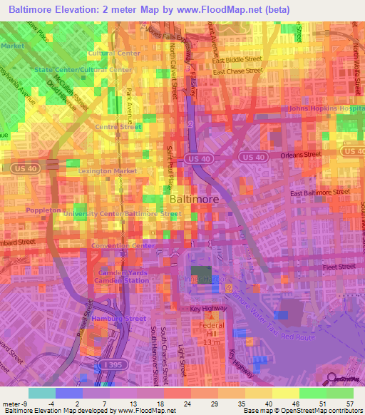 Baltimore,US Elevation Map