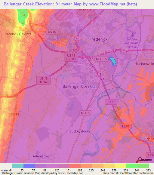 Ballenger Creek,US Elevation Map