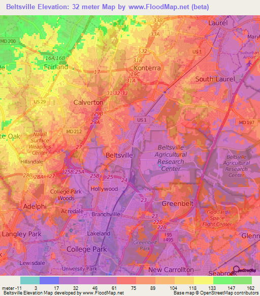 Beltsville,US Elevation Map