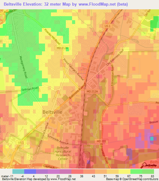 Beltsville,US Elevation Map