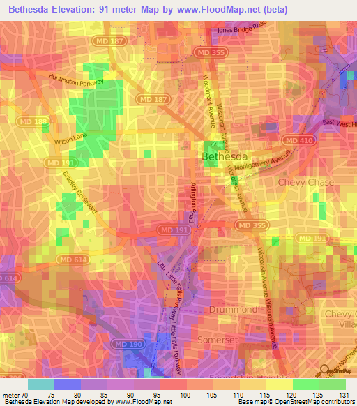 Bethesda,US Elevation Map