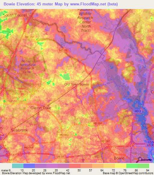 Bowie,US Elevation Map