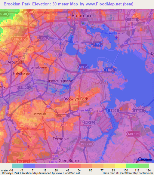 Brooklyn Park,US Elevation Map