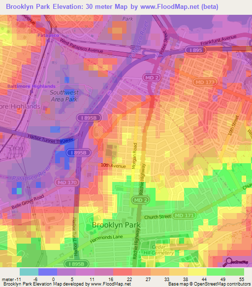 Brooklyn Park,US Elevation Map