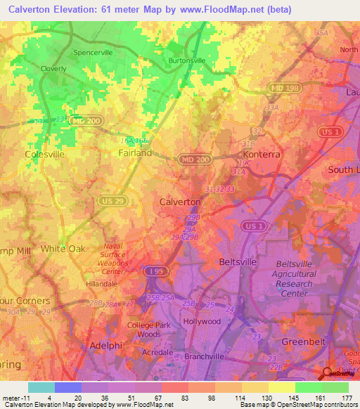 Calverton,US Elevation Map