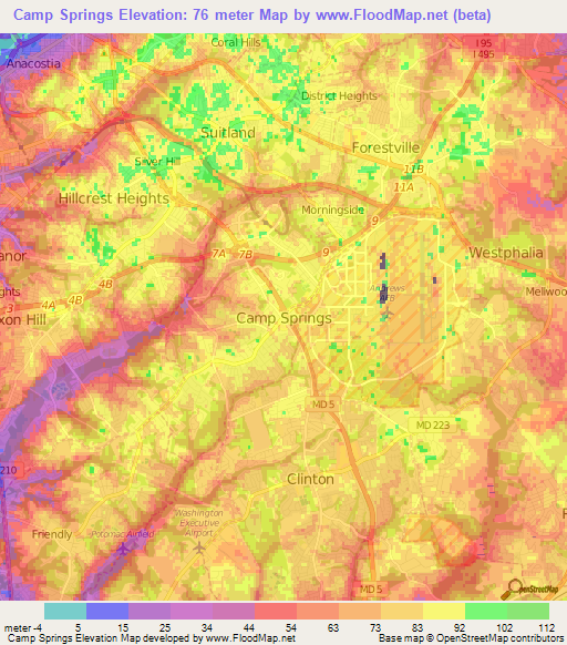 Camp Springs,US Elevation Map