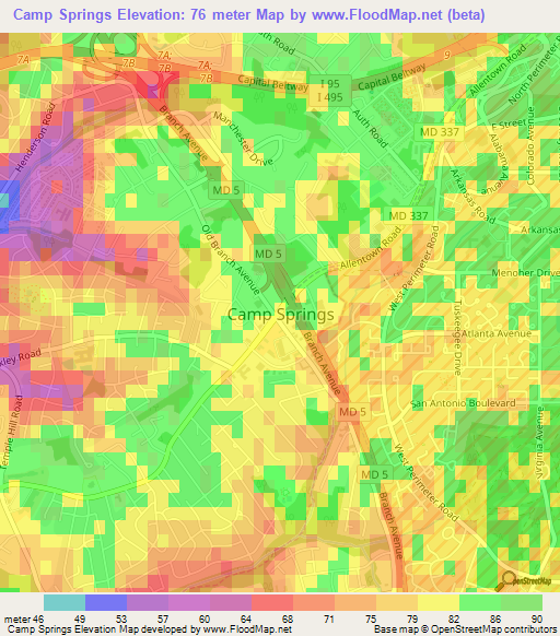 Camp Springs,US Elevation Map