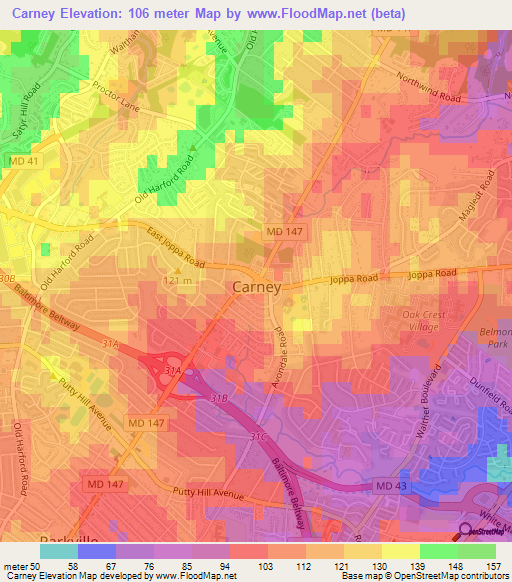 Carney,US Elevation Map