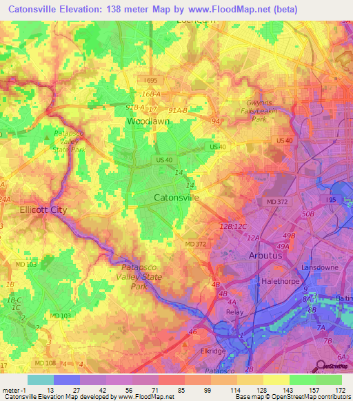 Catonsville,US Elevation Map