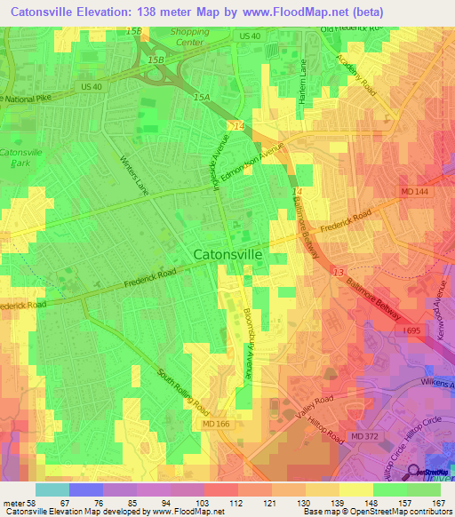 Catonsville,US Elevation Map