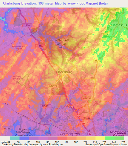 Clarksburg,US Elevation Map